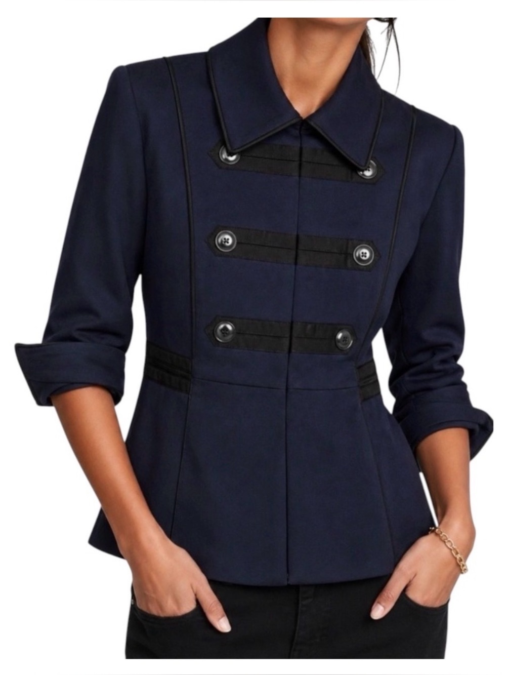 Women’s cabi in the band medium Navy Military-Style Button Jacket